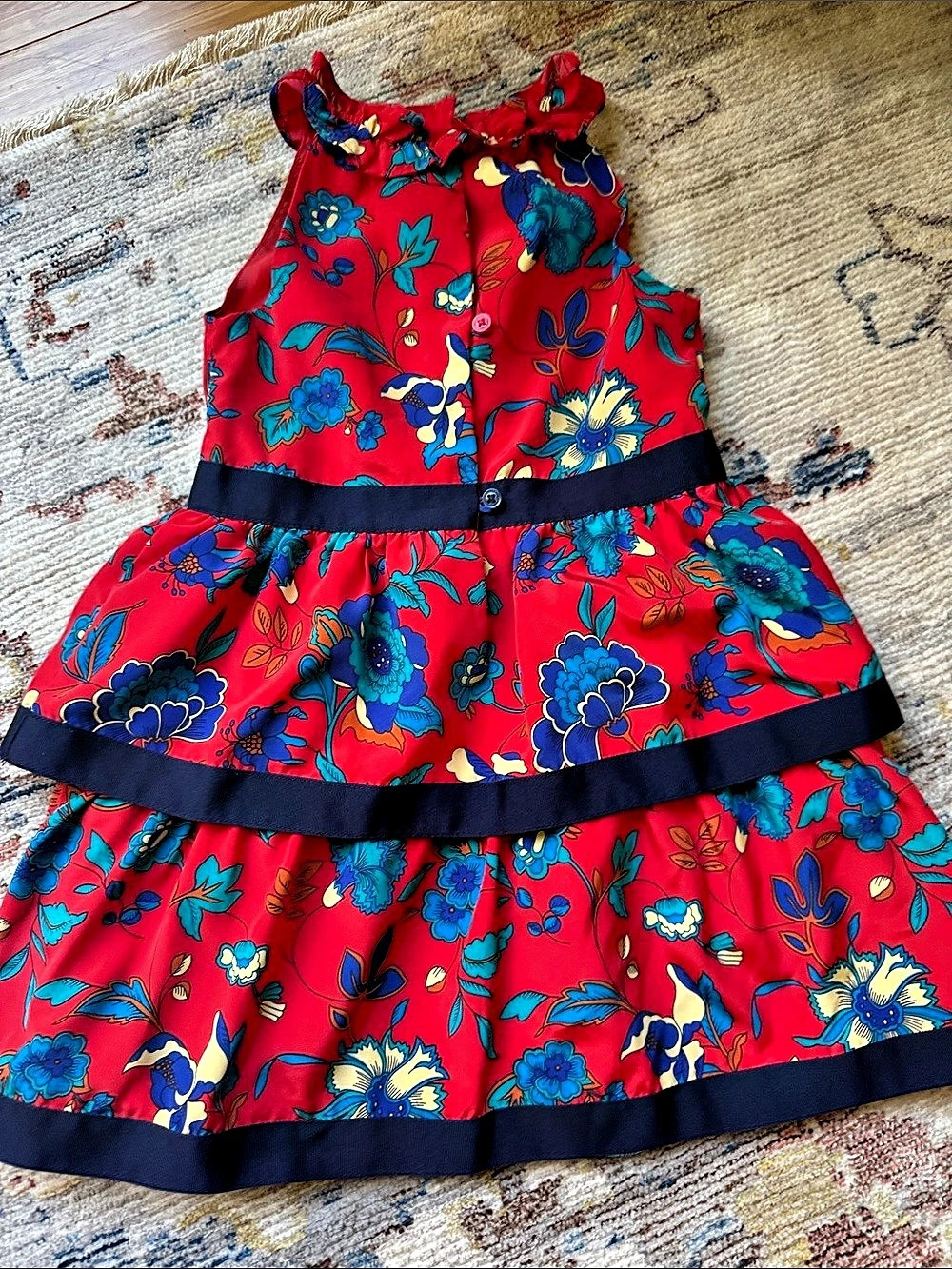 Janie and Jack Floral Tiered Dress in Red & Blue Size 3T Like New